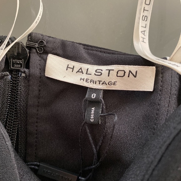 NWT - HALSTON Black Strapless Crepe Midi Flounce Dress - 0 - Picture 12 of 15